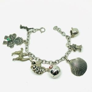 Sterling Charm Bracelet with 8 Large Charms 3D